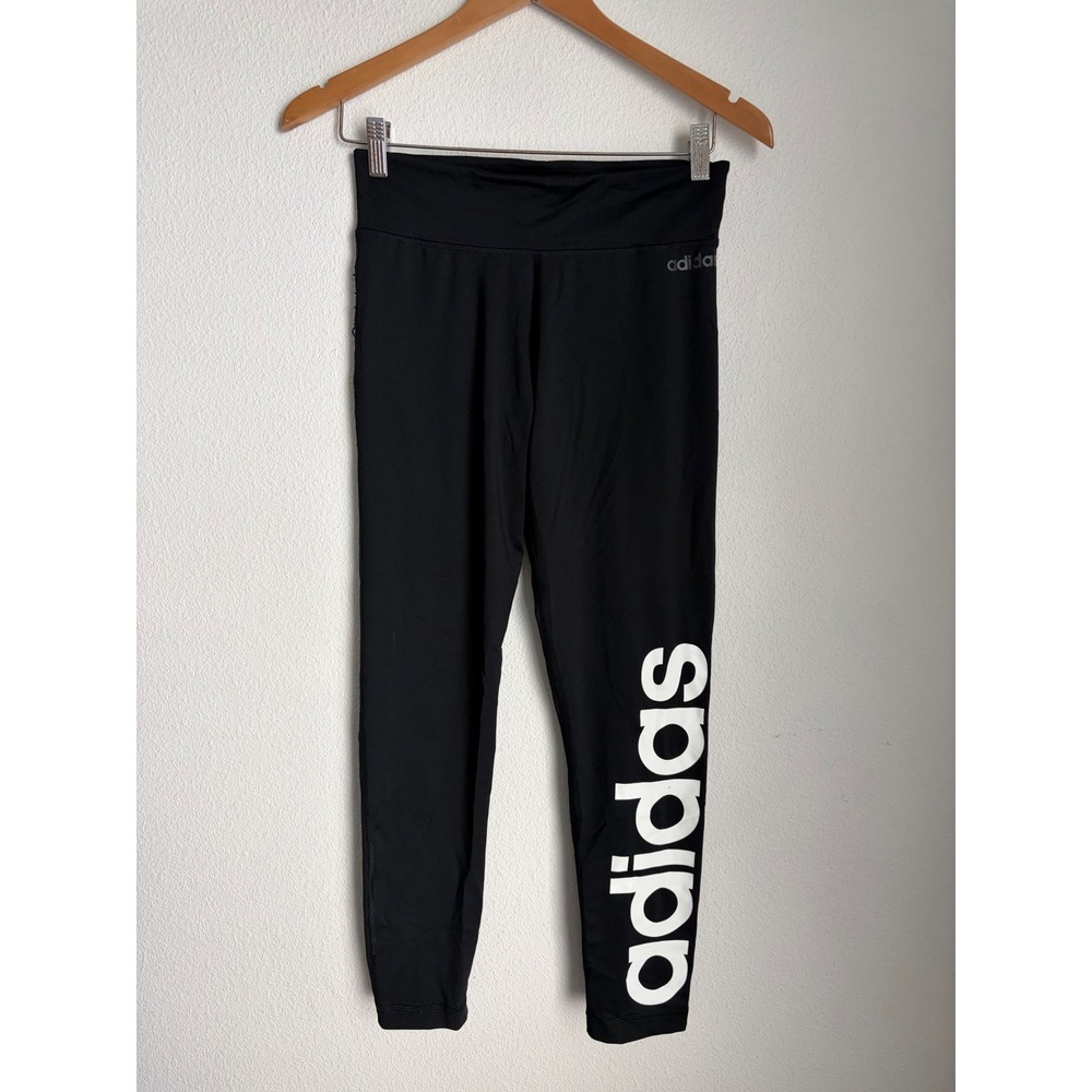 Adidas Climalite Black High Waisted Graphic Logo Leggings Womens Size Medium